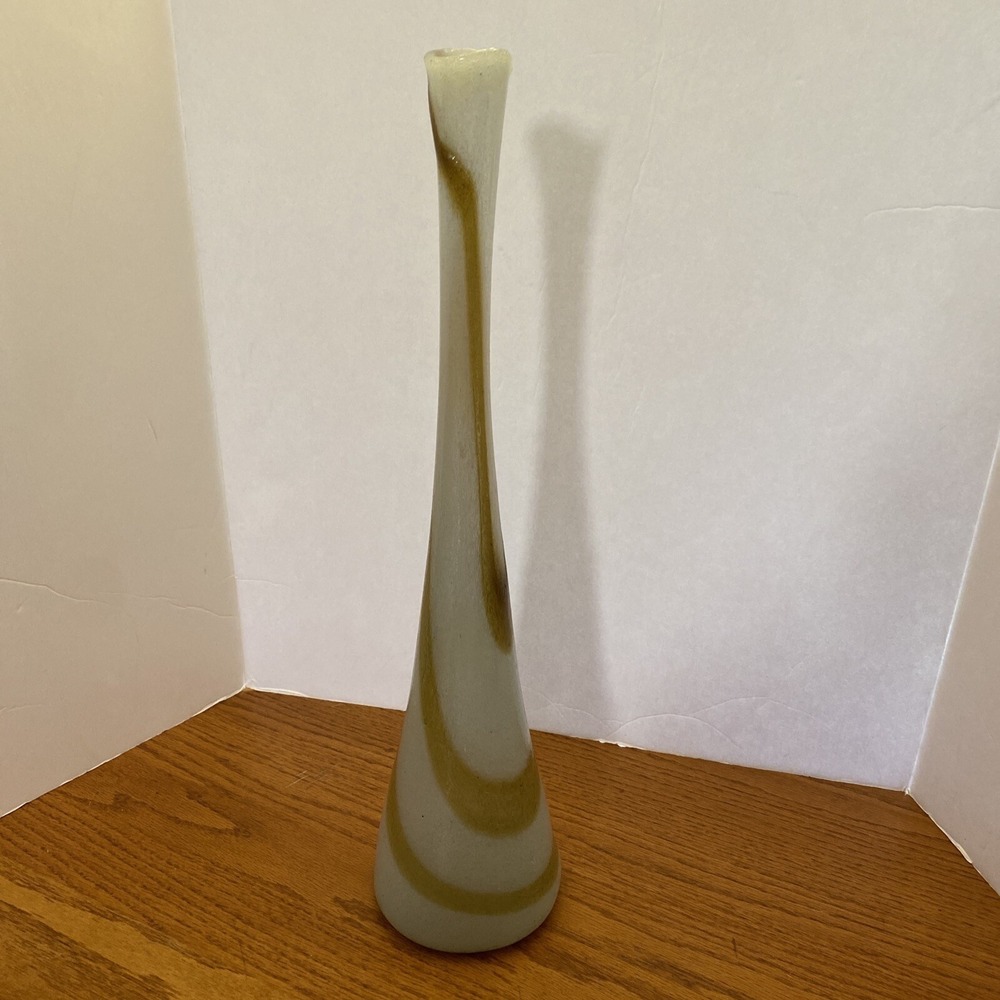 Art Studio Glass Vase White Specks And Gold Swirl  Stretched Swung Glass 21"tall
